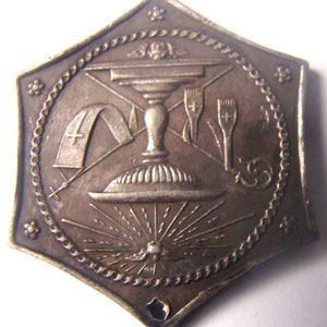 SILVER, 1895 SPANISH Religious Christian Commemorative BAPTISM ceremony, Original Silver pendant Medal image 1