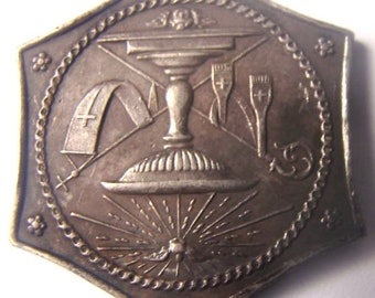 SILVER, 1895 SPANISH Religious Christian Commemorative BAPTISM ceremony, Original Silver pendant Medal