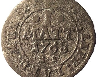 SILVER, 1768 Ds GERMAN States Lippe DETMOLD Principality, Simon August 1734-17821, Matthiasgroschen Mattier Authentic Silver Billon coin