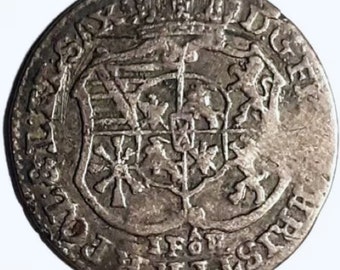 SILVER, 1763 GERMAN STATES – Saxony – Albertine, Crowned Arms, Friedrich August I, 1/24 Thaler, Authentic Silver Billon Coin