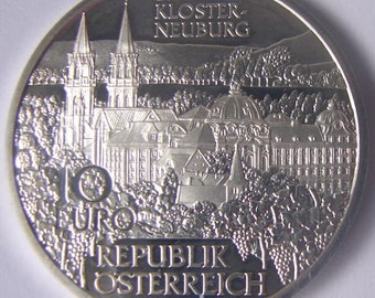 SILVER, 2008 AUSTRIA Vienna Commemorative issue ABBEY of Klosterneuburg 10 Euro, Silver (0,925) Unc Proof Coin & Case