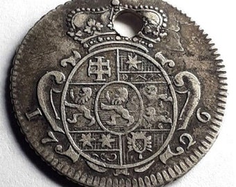 SILVER, 1726 GERMAN States Rare grade And Mint Of 1/8 THALER from Hesse – Cassel, Rampant lion, Authentic Silver Coin