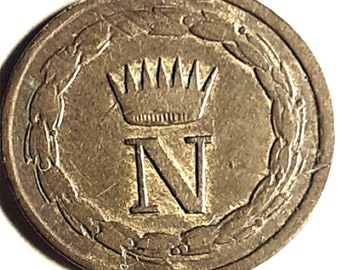 Silver Low Mintage ITALIAN States NAPOLEON I Kingdom, 1808 M, 10 CENTESIMI, the rarest and most valuable variety, Authentic Billon Coin