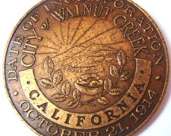 1964 WALNUT CREEK CALIFORNIA Celebrating 50 Year anniversary of Progress, commemorative Authentic Bronze Jetton Token Medal