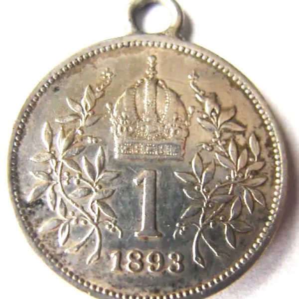 Silver, 1893 AUSTRIA HUNGARY CHARM Corona Austria - Habsburg 1893 Franz Joseph I Austrian Hungary Silver (.835) charm bracelet jewelry charm