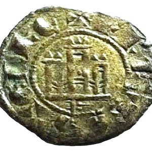 SPANIEN, SILBER, 1252-1284, 1 DINERO Prieto, Kastilien und León, König Alfonso X, König von Kastilien, 740 Jahre Authentische mittelalterliche Silbermünze