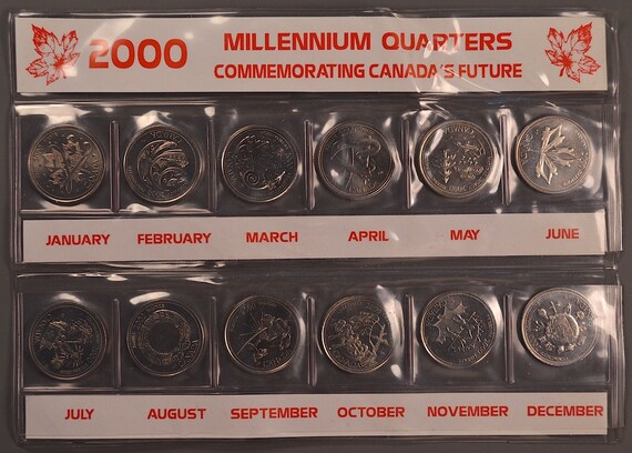1999 Canadian Brilliant Uncirculated Millennium Commemorative Twelve Quarters!