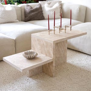 Travertine coffee table "Offset" with two levels 100 x 40 cm