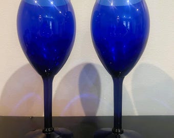 コバルトブルー カットガラス ワイングラス 4個セット コバルトブルー カットガラス ワイングラス 4個セット コバルトブルー