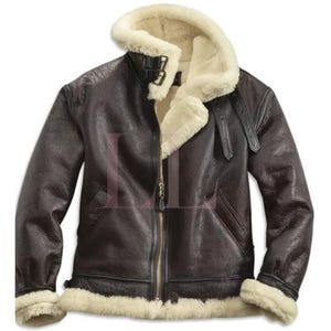 B3 Aviator Real Shearling Brown Sheepskin Leather Flight Bomber Jacket*Fur Winter Real  Leather Jacket*Handmade Stylish Motorcycle Jacket