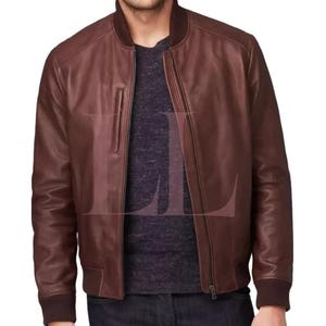 Stylish Handmade Men's Leather jacket Brown Sheepskin Motorcycle Jacket*Casual Trendy Genuine Winter Cowhide Leather Jacket (Customize Size)