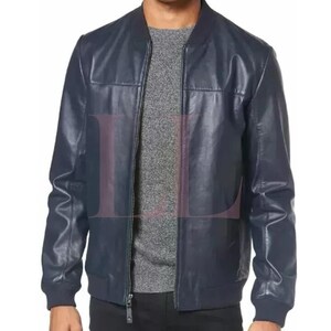 New Genuine Soft Handmade Men&#39;s Blue Leather jacket Sheepskin Motorcycle Jacket*Casual Coat Trendy Genuine Winter Cowhide Leather Jacket