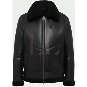 Stylish Handmade Men’s B3 Bomber Shearling Leather jacket Black Sheepskin Motorcycle Jacket*Collar MotoThick Lined Parka Winter leather coat