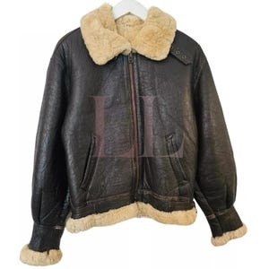 Vintage Aviator Dark Brown B3 Flight Brown Leather Sheepskin Shearling Bomber Jacket Men*Fur Winter Real  Leather Jacket*Handmade new Jacket