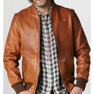 New Stylish Men Soft Leather jacket Brown Sheepskin Motorcycle Jacket*Casual Trendy Genuine Winter Cowhide Leather Jacket (Customize Size)