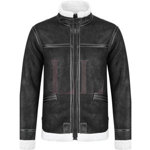 Handmade Men stylish Aviator Pilot RAF B3 Flying Bomber Shearling Faux Fur Real Sheepskin Leather Jacket*Fur Winter Real  Leather Jacket