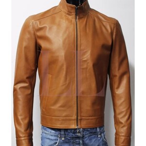 Stylish Handmade Men's Bomber Leather jacket Brown Sheepskin Motorcycle Jacket*Casual Coat Trendy Genuine Winter Cowhide Leather Jacket