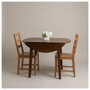 Handmade Round Drop-Leaf Dining Table, Espresso Wood, Seats 4, Small Space Kitchen Table
