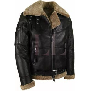 Men New Bomber Jacket B16 Winter Jacket Bomber Black Zip Jacket Sherpa Jacket*Sheepskin Jacket*Shearling Fur Jacket*Handmade Stylish Jacket
