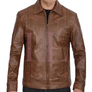 New Handmade Outwear Men's Biker Zip-Up Style Soft Leather Brown Sheepskin Jacket*Casual Coat Trendy Genuine Winter Cowhide Leather Jacket