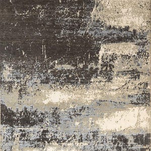 ハンドノットウール＆ピュアバンブーシルクエリアラグ - モダンな抽象デザイン 5 x 7フィート