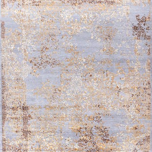 Handgeknoopt vloerkleed van wol en bamboe: modern gewist ontwerp, 10 x 14 ft