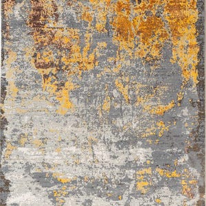 ハンドノットウール＆バンブーシルクエリアラグ - モダンな抽象デザイン 5 x 7フィート