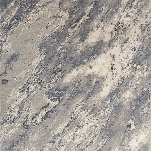 ハンドノットウール＆バンブーシルクエリアラグ - モダンマーブルアブストラクトデザイン 4 x 6フィート