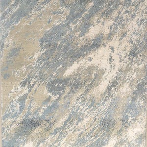 手織りウールと竹シルクのエリアラグ：モダンアブストラクト 5 x 7フィート