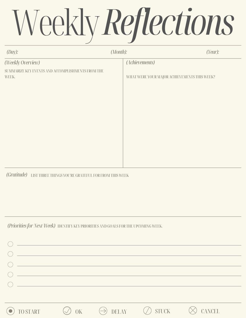 Print-at-home - Weekly Reflection Worksheet - Etsy