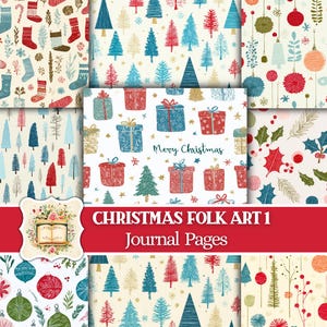 Folk Art Christmas Junk Journal Kit Merry Christmas Junk Journal Printable Paper Christmas Ephemera Classic Christmas Cards Digital Download