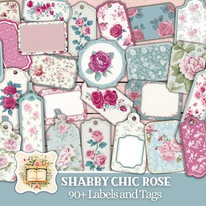 Shabby Chic Rose Junk Journal Labels and Tags Junk Journal Ephemera Kit Printable Flower Ephemera Scrapbooking Digital Download