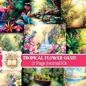Tropical Flower Junk Journal Kit Bird Junk Journal Flower Digital Paper Scrapbooking Digital Journal Flower Ephemera Junk Journal Printable