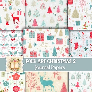 Folk Art Christmas Junk Journal Kit Merry Christmas Junk Journal Printable Paper Christmas Ephemera Classic Christmas Cards Digital Download