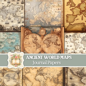 Ancient World Maps Journal Kit Vintage Travel Junk Journal Papers Printable Ephemera Antique Maps Neutral Journal Digital Download