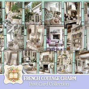 Diário de objetos de decoração de chalés franceses, cartões postais imprimíveis, fotos francesas chiques e surradas, papéis neutros, download digital de fotografia vintage