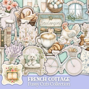 Chalet français coupes pointues autocollants numériques imprimables shabby chic éphémères Scrapbooking journal vintage Clipart Cottagecore téléchargement
