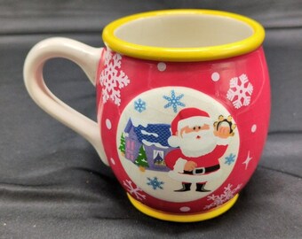Rudolph Co Red Nosed Reindeer Santa Christmas Raised Ceramic Mug 12 Oz