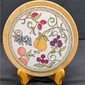 Dansk International Design Umbrian Fruits Pottery Tile & Wooden 7&quot; Round Trivet