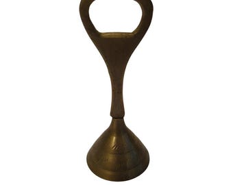 Brass Bell Bottle Opener Hand Etched India 4in Bar Tool Collectible Decor Vtg