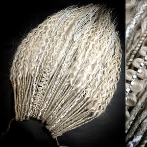 Silver Gray Ombre Curly Dreadlock Extensions – Handmade SE Synthetic Crochet Dreads, Boho Viking Festival Hair, Fantasy Braids Set