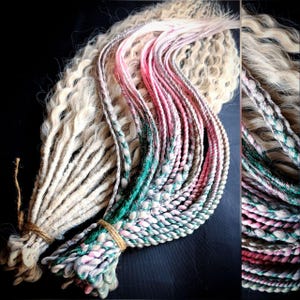 Pink Gray Ombre Boho Viking Dreads, Curly SE DE Synthetic Hair Extensions, Handmade Festival Braids, Crochet Textured Hair Set, Gift