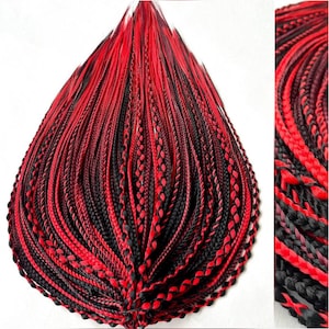 Conjunto de trenzas bohemias vikingas negras y rojas – Extensiones de cabello sintético SE y DE / Trenzas góticas para festivales hechas a mano