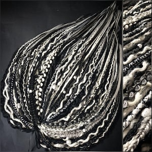 Black White Ombre Dreadlock Extensions, Boho Viking Dreads, DE & SE Synthetic Dreads, Crochet Hair Extensions, Festival Hair Set