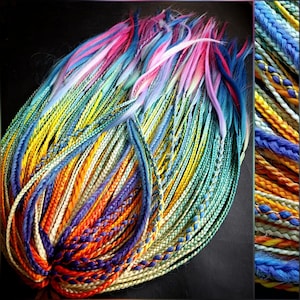 Rainbow Boho Braids Set – SE & DE Synthetic Hair Extensions | Handmade Festival Rave Ombre Braids, Festival Boho Style