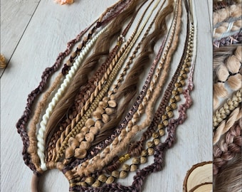 Brown Caramel Blonde Boho Viking Dread Ponytail – Crochet Dreads & Textured Braids Hair Extension on Elastic