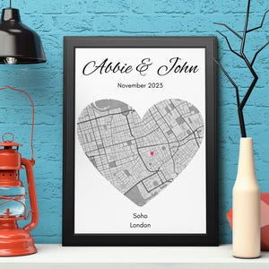 Personalisierter Druck der Landkarte für das erste Date - Individuelle herzförmige Ort Kunst, romantisches Geschenk für Paare, personalisierter Druck der Landkarte des ersten Dates