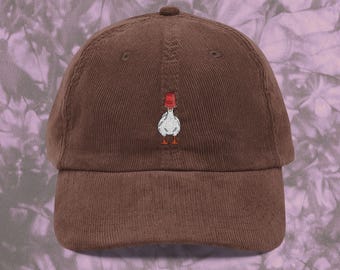 Cappello casual in velluto a coste ricamato con scritta "Drunk Duck".