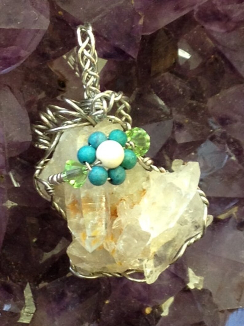Quarz Cluster Pendant Withturquoise and Swarovski Crystal Etsy