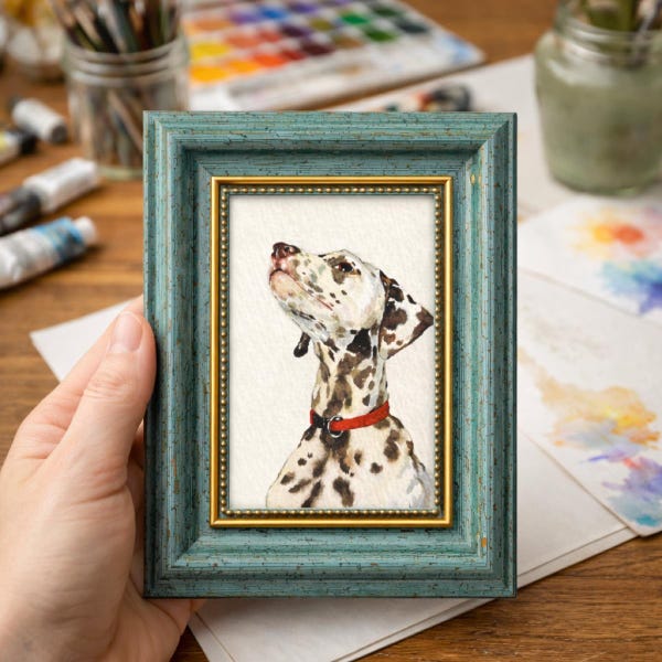 手描きのミニ水彩画ペット肖像画、カスタム犬または猫の絵画、ペットのメモリアル記念品